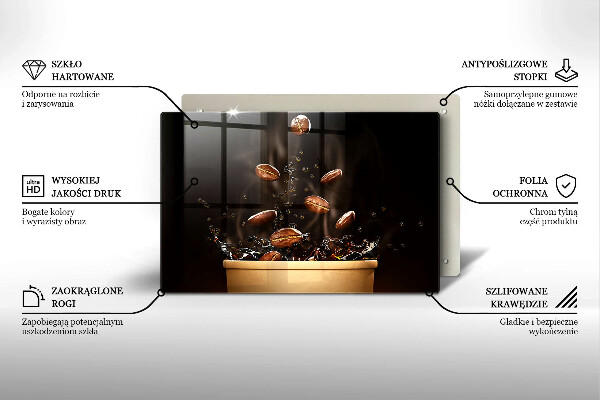 Tabla de cortar de vidrio Granos de café calientes