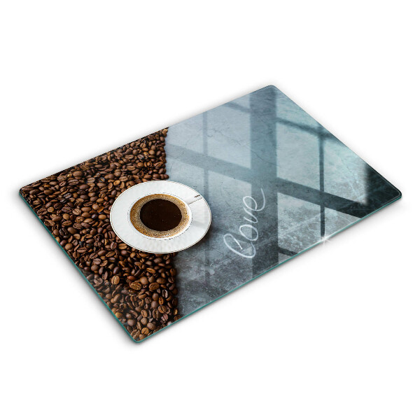 Tabla de cortar de vidrio Granos de café y taza