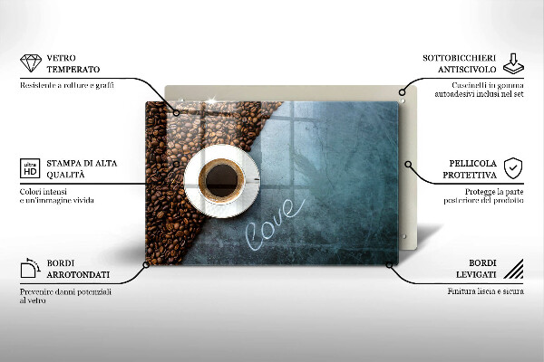 Tabla de cortar de vidrio Granos de café y taza