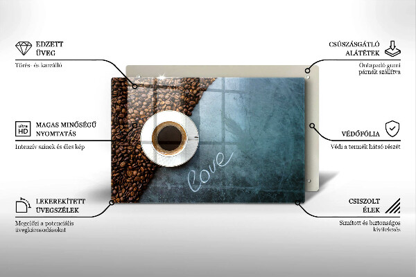 Tabla de cortar de vidrio Granos de café y taza