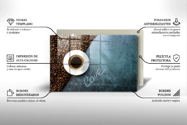 Tabla de cortar de vidrio Granos de café y taza