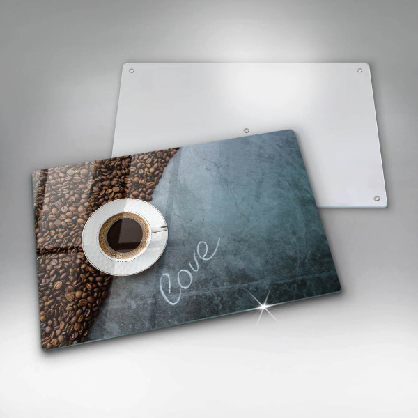 Tabla de cortar de vidrio Granos de café y taza