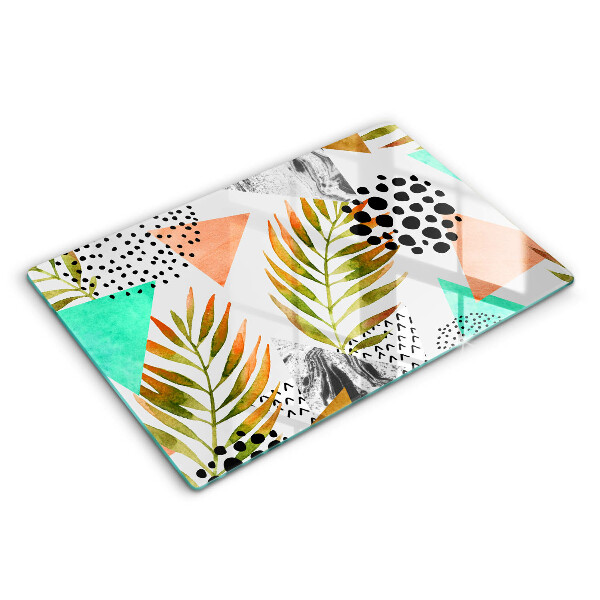 Tabla de cortar de vidrio Patrón de hojas boho
