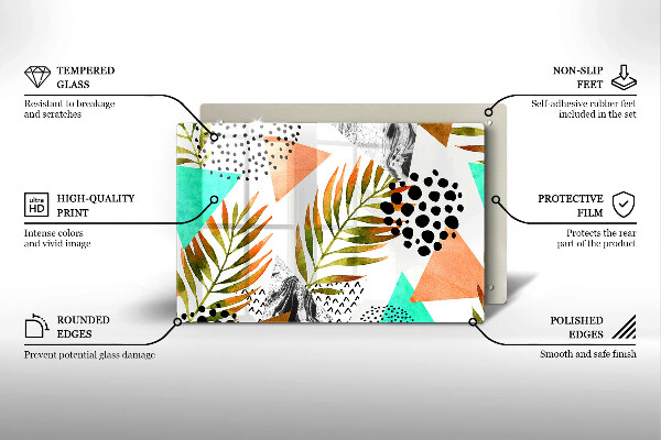 Tabla de cortar de vidrio Patrón de hojas boho