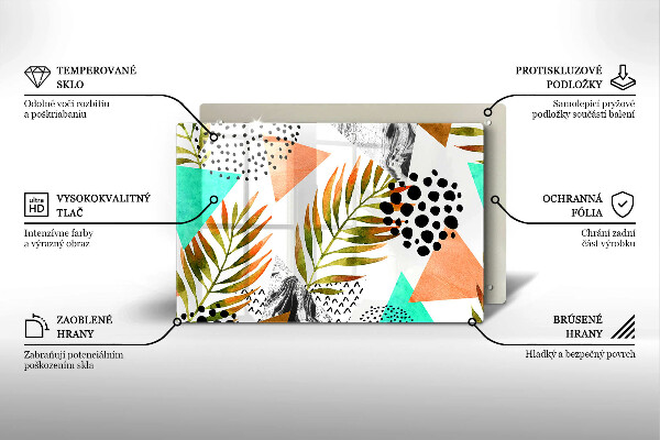 Tabla de cortar de vidrio Patrón de hojas boho