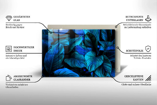 Tabla de cortar de vidrio Hojas de vegetación de la selva