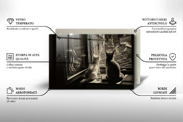 Tabla de cortar de vidrio Ventana y ciudad de gatos