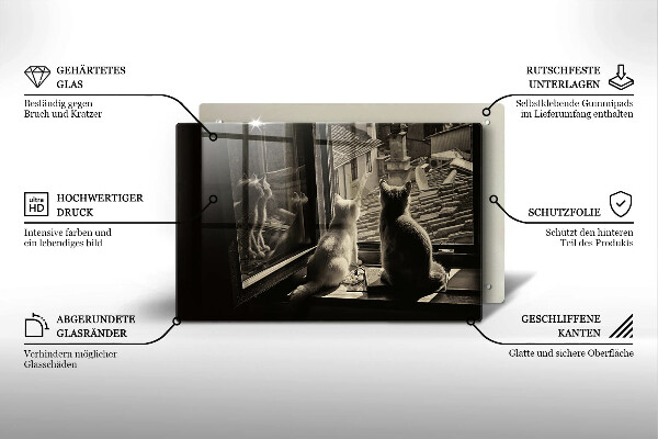 Tabla de cortar de vidrio Ventana y ciudad de gatos