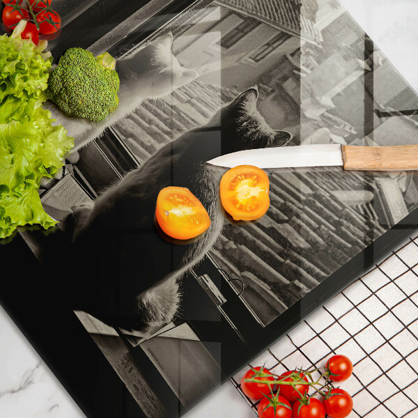 Tabla de cortar de vidrio Ventana y ciudad de gatos