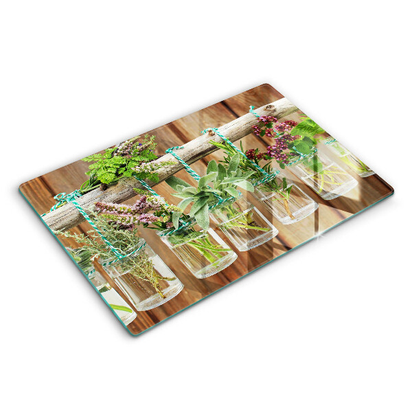 Tabla de cortar de vidrio Plantas de hierbas vintage