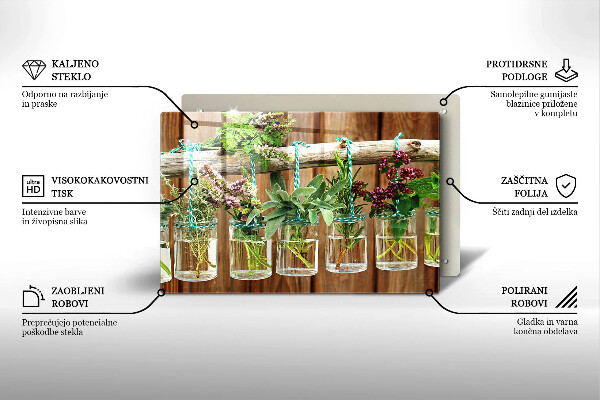 Tabla de cortar de vidrio Plantas de hierbas vintage