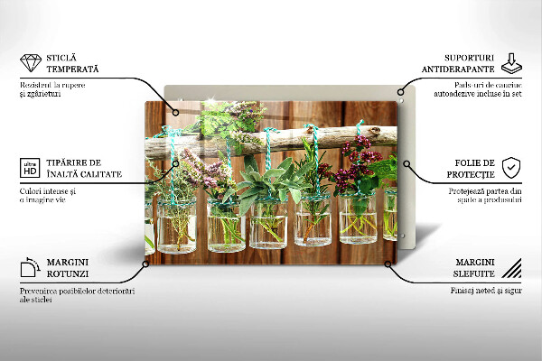 Tabla de cortar de vidrio Plantas de hierbas vintage