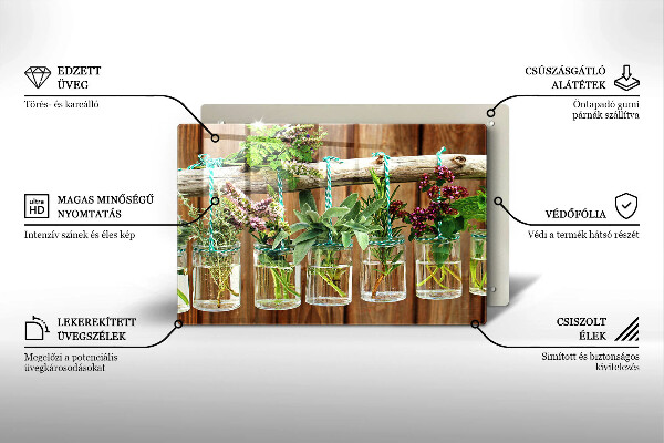 Tabla de cortar de vidrio Plantas de hierbas vintage