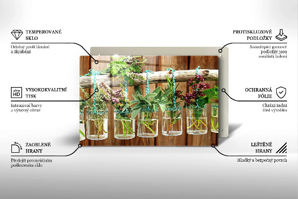 Tabla de cortar de vidrio Plantas de hierbas vintage