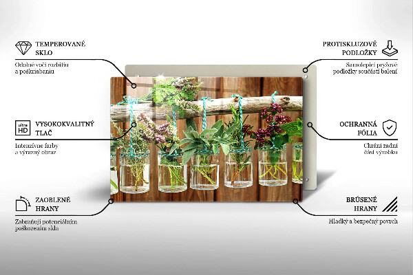 Tabla de cortar de vidrio Plantas de hierbas vintage