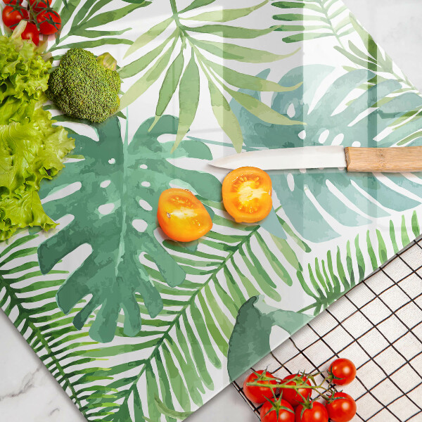 Tabla de cortar de vidrio Hojas boho acuarela