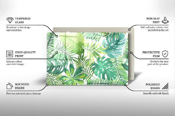 Tabla de cortar de vidrio Hojas boho acuarela