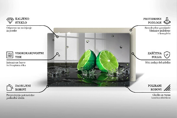 Tabla de cortar de vidrio Limas jugosas y agua