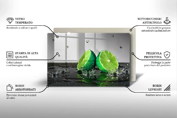 Tabla de cortar de vidrio Limas jugosas y agua
