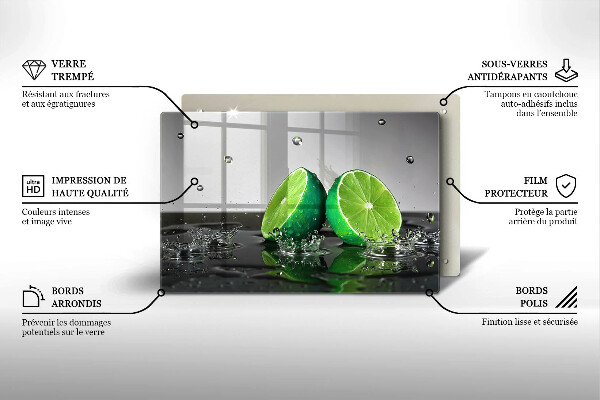 Tabla de cortar de vidrio Limas jugosas y agua