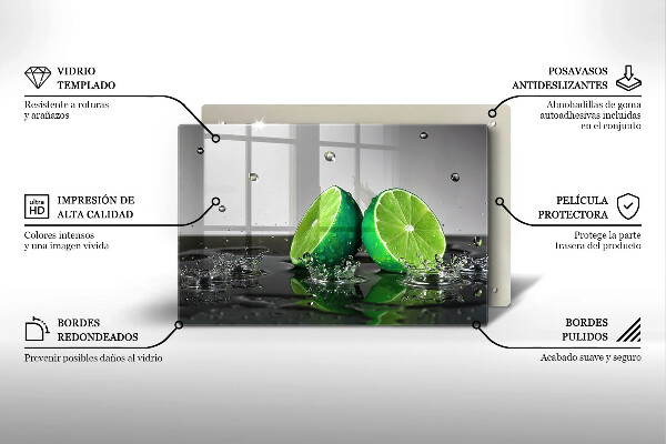 Tabla de cortar de vidrio Limas jugosas y agua