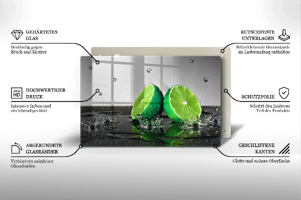 Tabla de cortar de vidrio Limas jugosas y agua