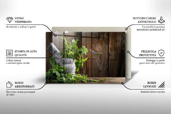 Tabla de cortar de vidrio Plantas hierbas y madera