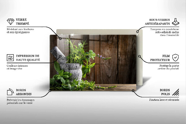 Tabla de cortar de vidrio Plantas hierbas y madera