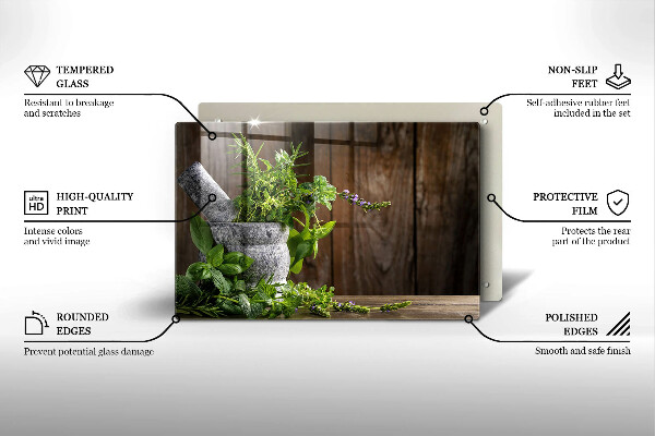 Tabla de cortar de vidrio Plantas hierbas y madera