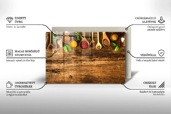 Tabla de cortar de vidrio Cucharas de madera de especias