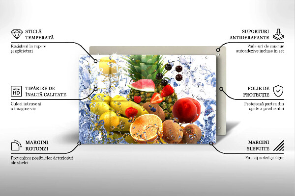 Tabla de cortar de vidrio Fruta jugosa y agua