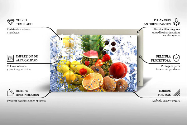 Tabla de cortar de vidrio Fruta jugosa y agua