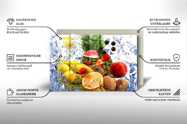 Tabla de cortar de vidrio Fruta jugosa y agua