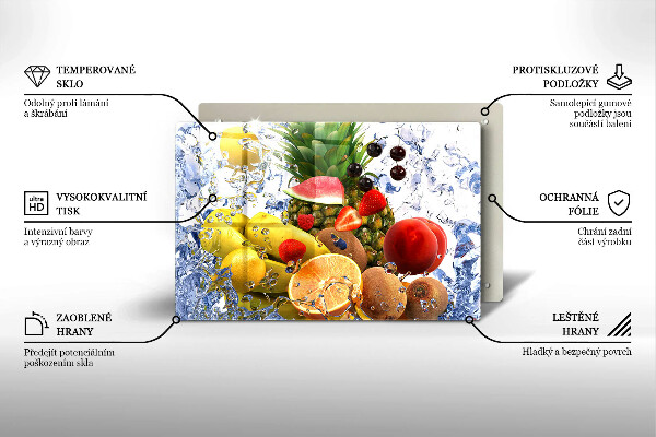Tabla de cortar de vidrio Fruta jugosa y agua