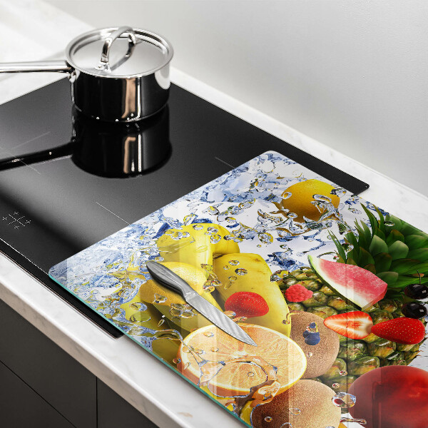 Tabla de cortar de vidrio Fruta jugosa y agua