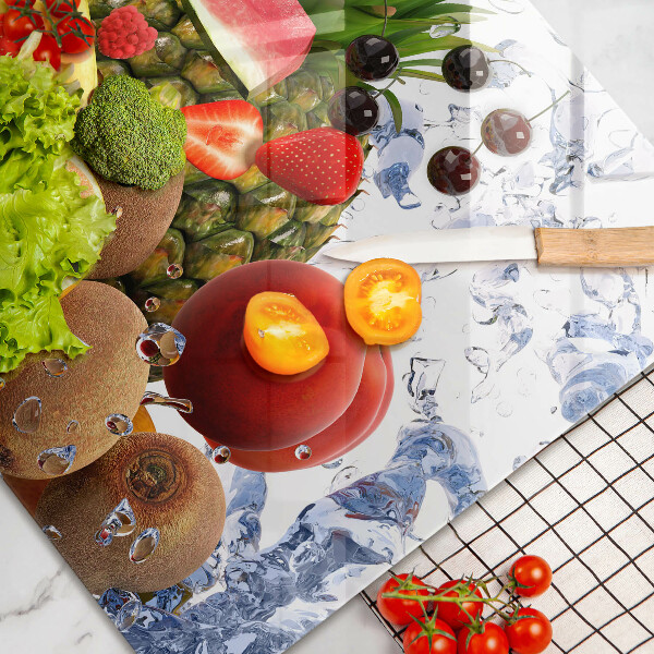 Tabla de cortar de vidrio Fruta jugosa y agua