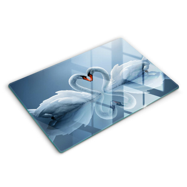 Tabla de cortar de vidrio Dos corazones de cisne