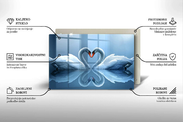 Tabla de cortar de vidrio Dos corazones de cisne