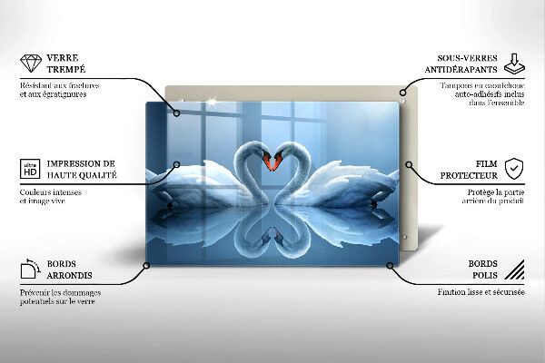 Tabla de cortar de vidrio Dos corazones de cisne