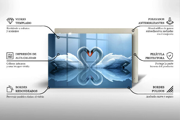 Tabla de cortar de vidrio Dos corazones de cisne