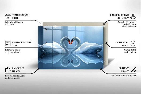 Tabla de cortar de vidrio Dos corazones de cisne