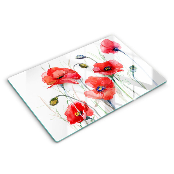 Tabla de cortar de vidrio Flores de amapolas rojas