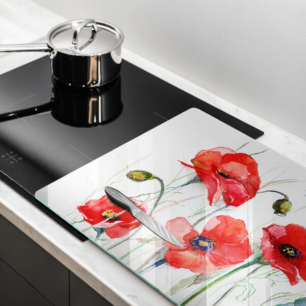 Tabla de cortar de vidrio Flores de amapolas rojas