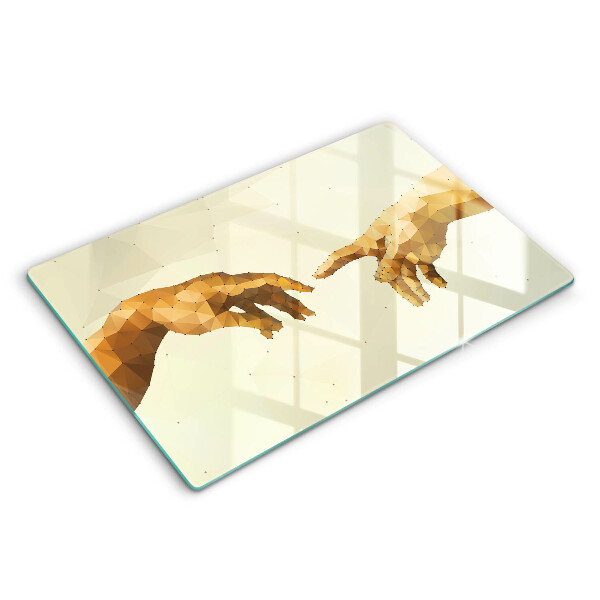 Tabla de cortar de vidrio Creación de las manos de adán