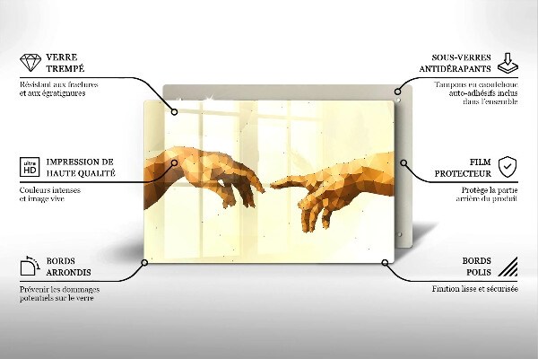 Tabla de cortar de vidrio Creación de las manos de adán