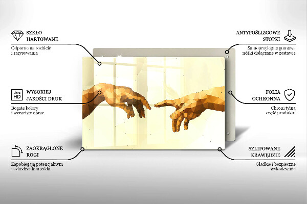 Tabla de cortar de vidrio Creación de las manos de adán