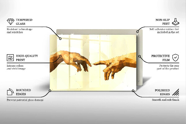 Tabla de cortar de vidrio Creación de las manos de adán