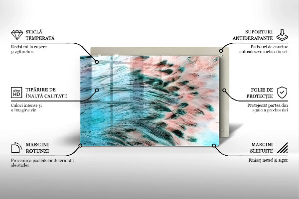 Tabla de cortar de vidrio Plumas de pájaro boho