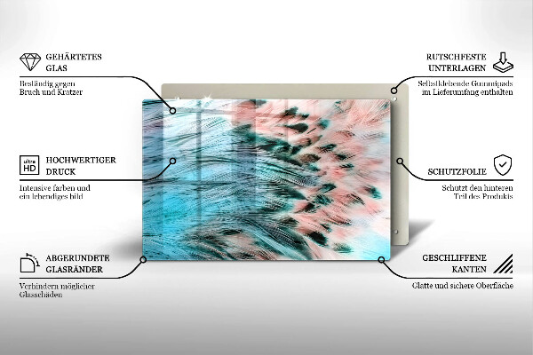 Tabla de cortar de vidrio Plumas de pájaro boho