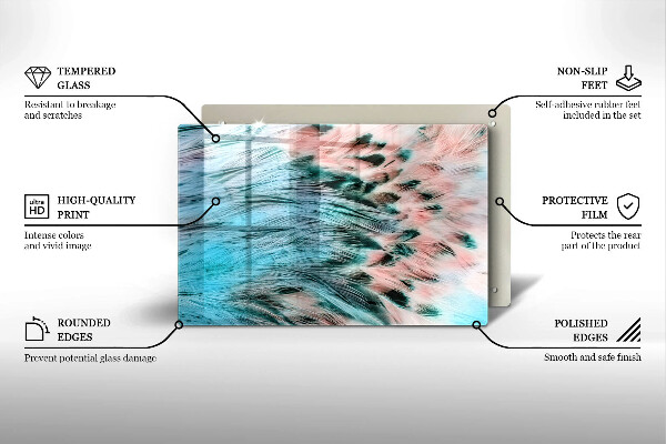 Tabla de cortar de vidrio Plumas de pájaro boho